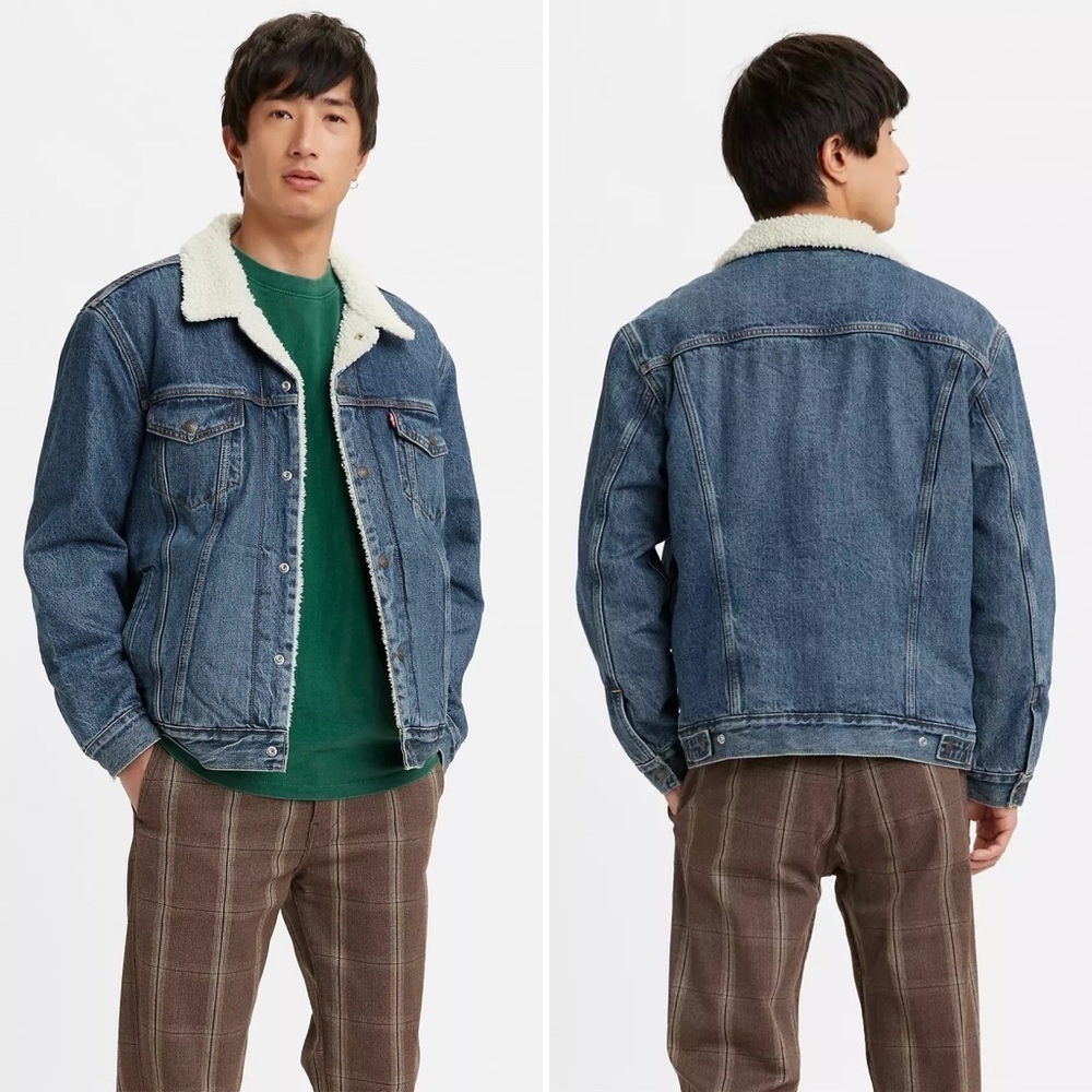 NWT Levi’s Men’s Sherpa Trucker Jacket in Television Blue sz S - Picture 2 of 10